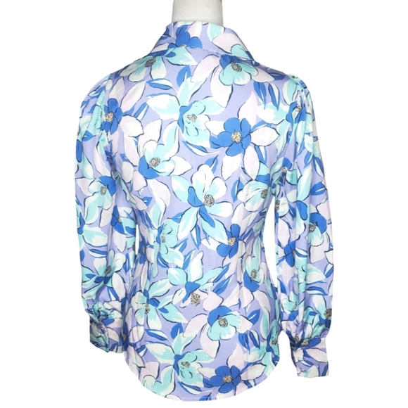Boston Proper Lillies Print Victoria Button Down Top - Picture 3 of 7